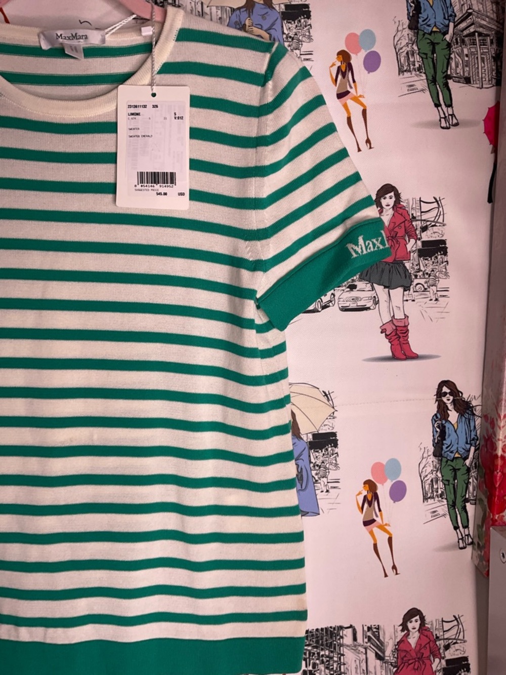 MaxMara Kids Green & White Striped Short Sleeve Tee - Picture 3 of 4